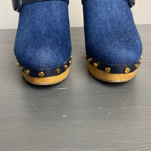 Veronica Beard  Dacey Denim Buckle Studded Clogs Size 7