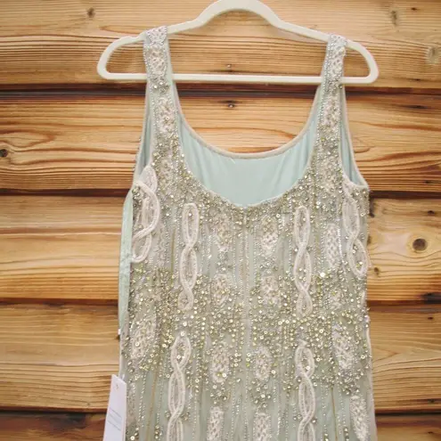 Mac Duggal 10078 Green Embellished Mesh Sleeveless Scoop Neck Midi Dress