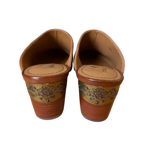 Patricia Nash Michaela Brown Leather Brass Trim Western Mule Slip-On Size 8