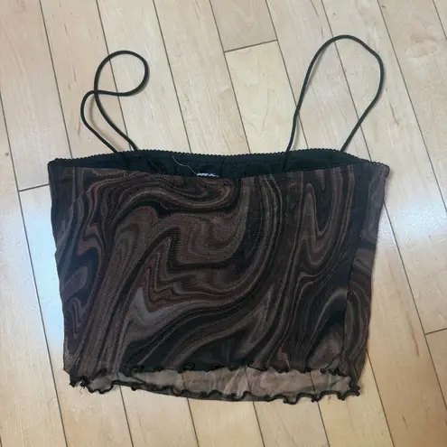 Bear Dance Brown Mesh Swirl Pattern Tube Crop Top Size Small
