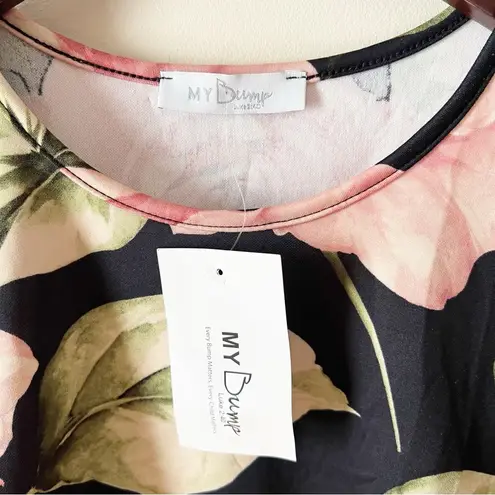My Bump Pink Floral Midi Maternity Dress Size Large Short Sleeves Pullover NEW Black