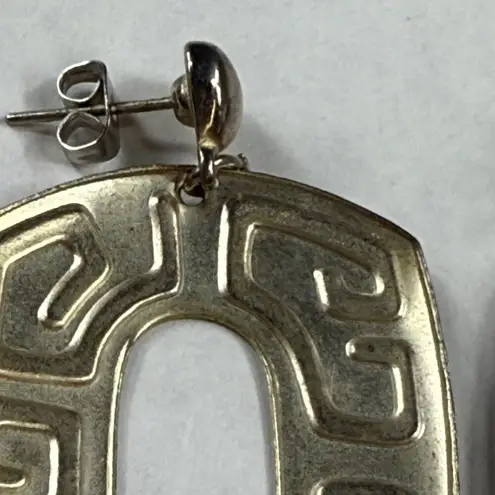 Retro Red and Silver Color Metal Dangle Earrings Pierced Post Aztec Tribal