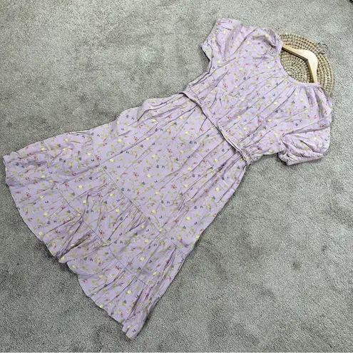 Matilda Jane  Enchanted Garden Artist Floral Tiered Midi Dress Boho in Purple L