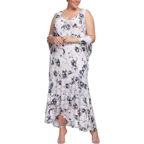 Alex Evenings Alex Evenings Midi Maxi Asymmetrical Dress Wedding Party Floral Shawl 24W 3X - Image 17