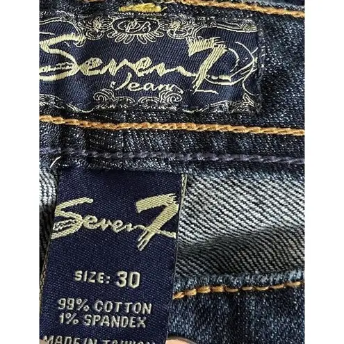 Seven 7 Jeans Womens Size 30 Flare Stretch Dark Blue Yellow Stitch Cotton