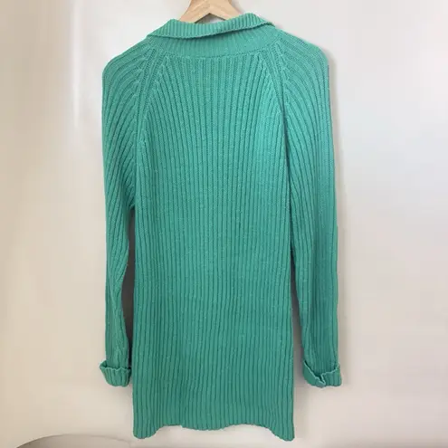Newport News  Long Collared Button Sweater Kelly Green Ramie Coastal Tunic Large - Image 2