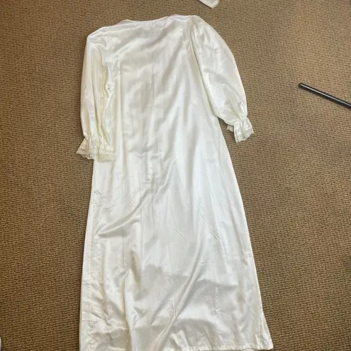 Vintage White Floral Lace Trim Long Sleeve Nightgown Loungewear Womens Size M