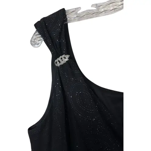 R & M Richards VTG Women Black Glitter Embellished Ruched Draped Evening Gown 16W