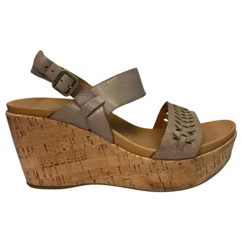 Kork-Ease Sandals Womens 7 Tan Leather Wedge Austin Braid Cork Espadrille Beach