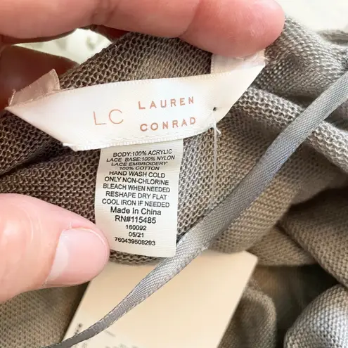 LC Lauren Conrad  Gray Lace Trim Open Front Cardigan Cover Up Size L‎ Boho Office - Image 8