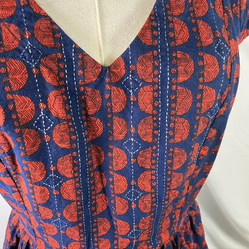 Mata Traders Women's Blue and Orange Print Dress Size S Cotton Pockets Boho
