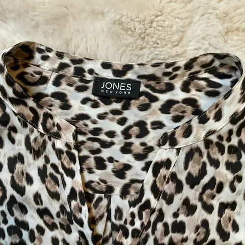 Jones New York  Leopared Blouse Tie Back Sleeve Womens XL Button Front