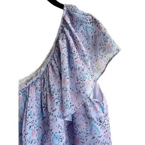 Saylor One Shoulder Janice Top Floral Purple Ruffles Chiffon Fabric Blouse Small