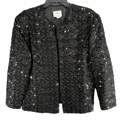 FA Chatta Vintage Sequin Jacket L Black Evening Cocktail Glam USA Union Made Size L