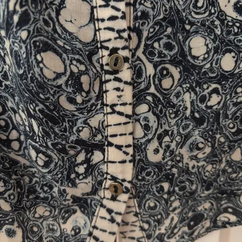 Ulla Johnson Nara Blouse Indigo Patchwork Printed Size 0 XS Statement Sleeves