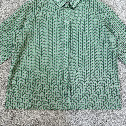 Jujus’ Amuse Women’s Cotton Button Down Shirt Longsleeve Tulip Print Spring L Green Size L