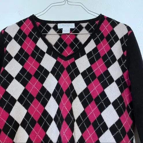 Marshall Fields Pink Black V neck Cashmere Sweater SZ S Small