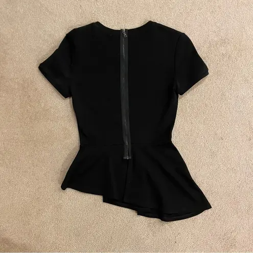 BCBGMAXAZRIA BCBG Harlee Short Sleeve Asymmetrical Peplum Top, Black, Size XS, NWOT