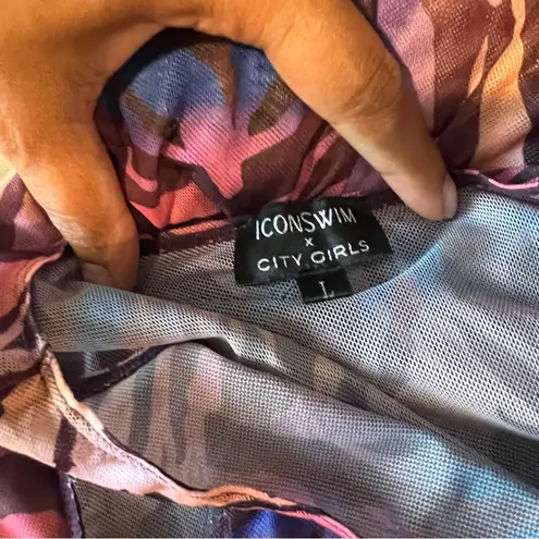 Icon Swim x City Girls Mesh Sleeveless Zebra Print Side Slit Maxi Dress Size L