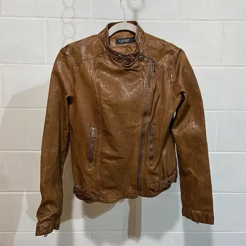 Ralph Lauren Lauren  Women's Lambskin Leather Moto Jacket 8 Dark Walnut 80s Rock