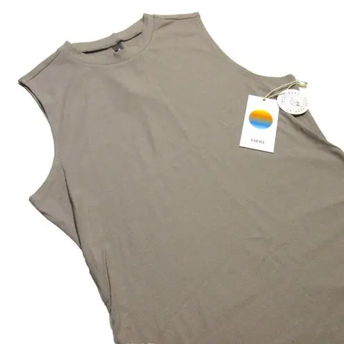 Vuori NWT Pose Sands Midi in Graphite Taupe Ribbed Stretch Sleeveless Dress XL