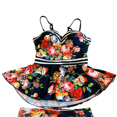 Rad Swimwear Breanne Two Piece Swimsuit Tankini Top High Waisted Bottoms Size XS Blue