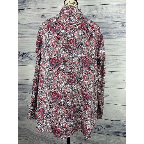 kim rogers  Curvy Button Front Shirt Womens Size 1X Paisley Long Sleeve Cotton