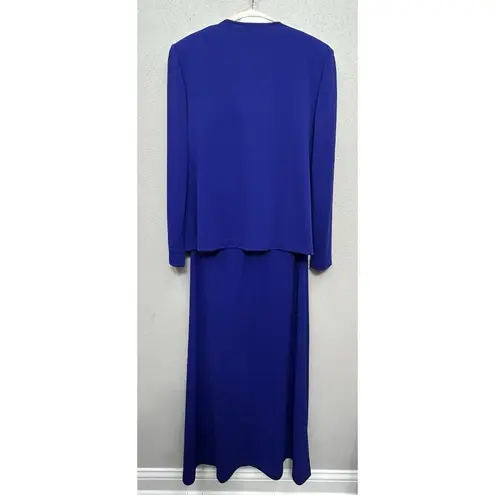 Alex Evenings Maxi Gown Dress Size 10 Set Jacket Blue Beaded Sleeveless Wedding