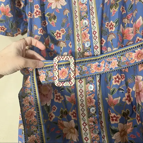 Farm Rio š$210 SZ MEDIUM BLUE SUPERBLOOM TAPESTRY ORGANIC COTTON MINI DRESS EUC