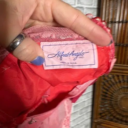 Alfred Angelo Vintage 70s Victorian illusion lace ruffle pink red wedding dress