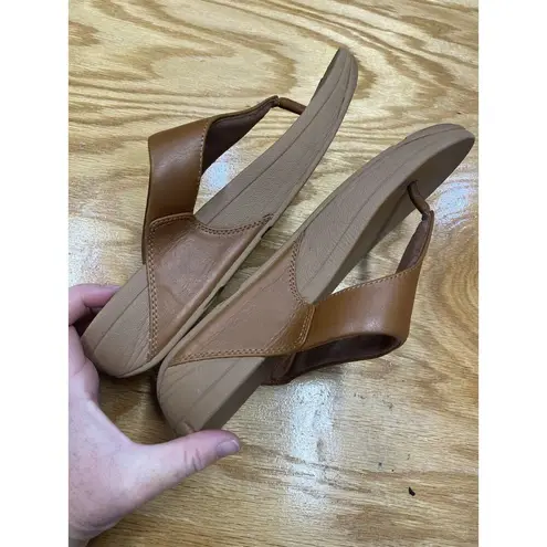 FitFlop Lulu Toe-Post Flip Flop Women's 10 Brown Leather Slide Sandals I88-592