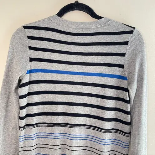 barney's new york Lightweight Gray Striped Silk Blend Button-Up Cardigan, Small