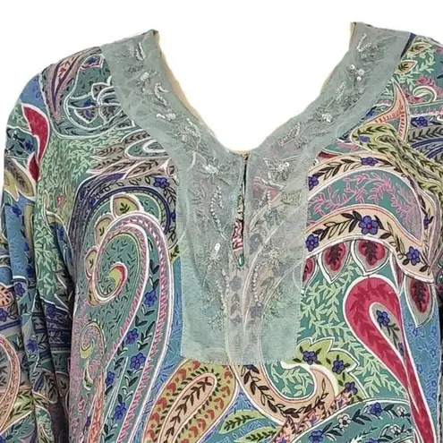 ALC Frank ALC Floral Paisley Beaded Printed Blouse Size M
