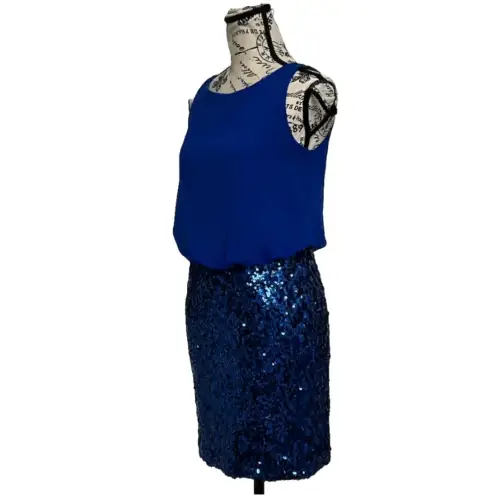 AQUA  Royal Blue Chiffon Blouson Sequin Mini Dress Women’s 2 Party Cocktail NYE