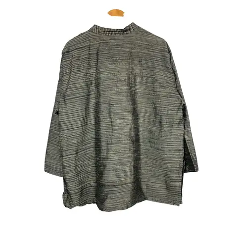 Chicos Design Womens Silk Striped Jacket Size 3 Made In India Black