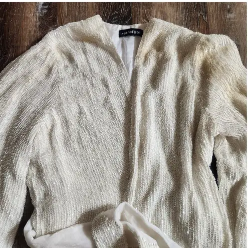 Retrofete Gabrielle Robe Dress in White Sequins Size XS Long Sleeve Wrap Belt