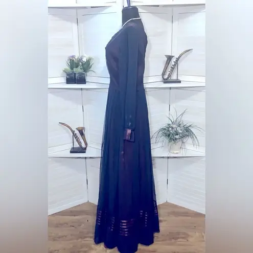 Vintage Abe Schrader 70s Lace Maxi Dress Purple Navy M Size M