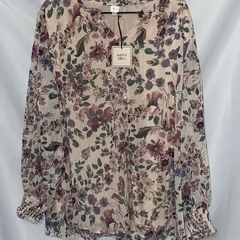 NWT AUTRES FILLES WO SIZE 2X FLORAL GOLD METALLIC THREADS LINED SHEER BLOUSE