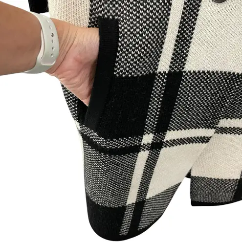 Pendleton Merino Wool Coatigan LARGE Black White Plaid Sweater Cardigan Jacket