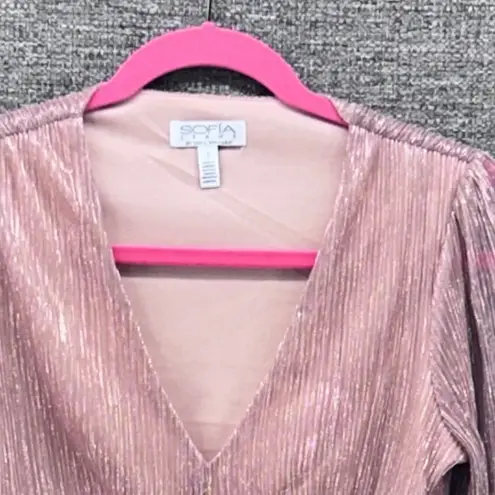 Baby Doll Top Small 70s Theme Y2k Disco Gliter Shimmer Blouse Top Pink
