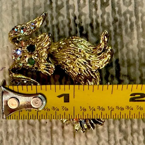 Vintage Multicolored Rhinestones Gold Tone Puppy Dog Lapel Pin Brooch