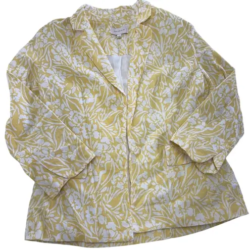 Skies Are Blue Skies Are Blue Blazer Womens Small Yellow Linen Blend Lightweight Floral Jacket