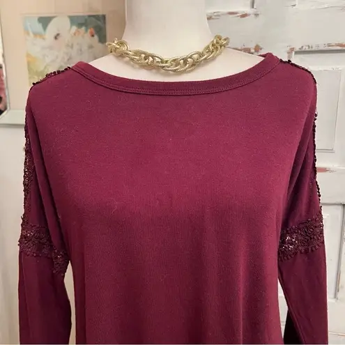 Maroon Lace Sleeve Tunic Dress Long Sleeve Boho Casual Chic Comfy Size Ln Red Size L