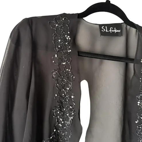 SL Fashions Sheer Embellished Vintage Y2k Jacket Womens Medium Beaded Sequin Black