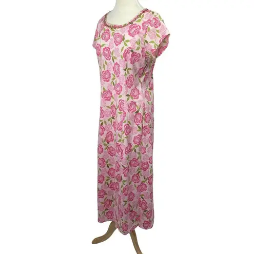 Hanna Andersson Maxi Dress Pink Allover Floral Print Embroidered Womens Large