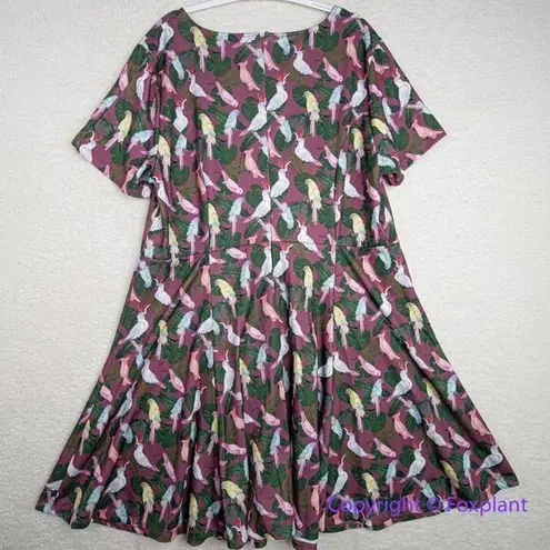 Unique Vintage Gwynnie Bee birds print fit and flare dress short sleeves, 3X