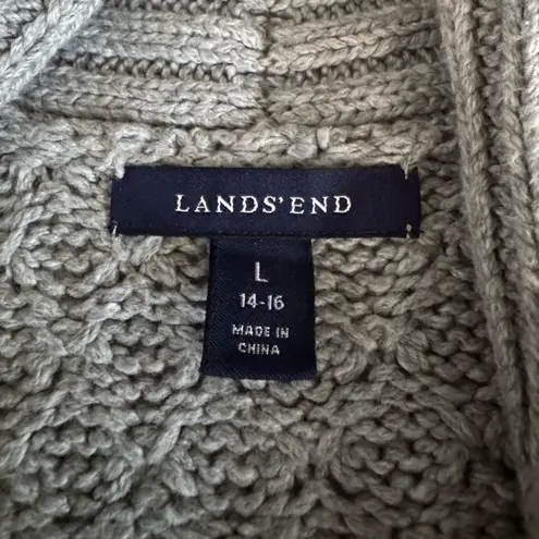 Lands’ End Light Gray Shaker Knit Shawl Collar Sleeveless Belted Sweater Vest L Size L