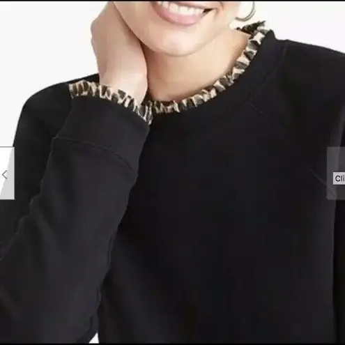 J.Crew Size L Sweatshirt Leopard Ruffleneck Pullover Woven Zip Black Factory Size L
