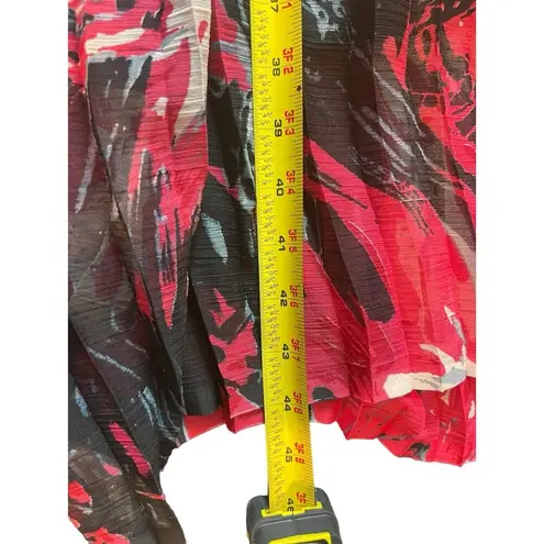 Swak Sleeveless Sheer Lined Midi Red Floral Flowy Button Top Pleated 5x Dress