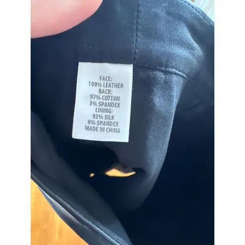 St. John Black Leather Pencil Skirt Size 4 Midi Slit Business Casual